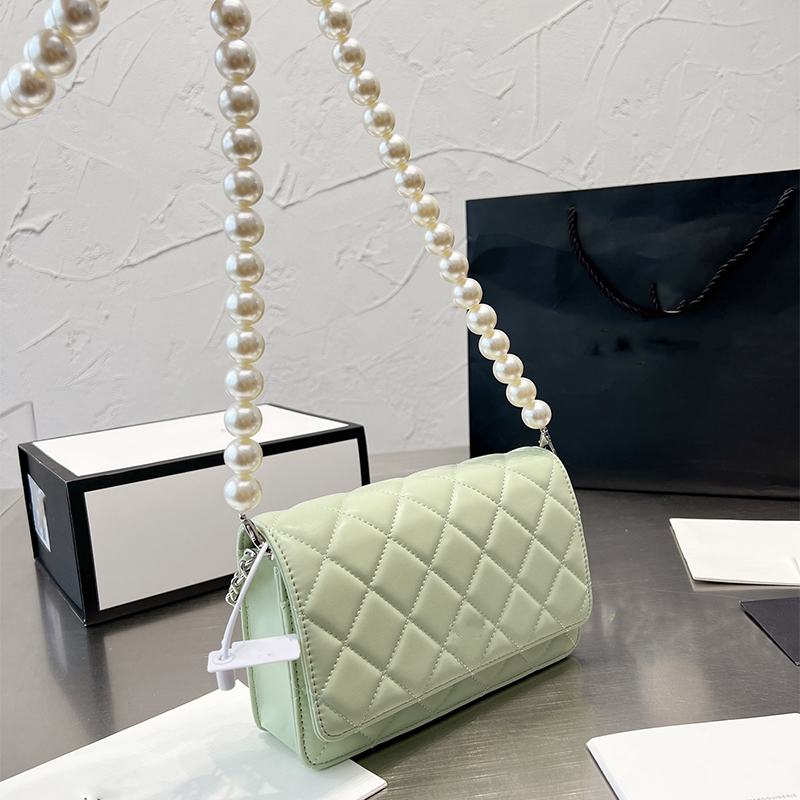 

2022 Top High Quality Luxury Messenger Leather Bag Designer Ladies Fashion Flap Shoulder Bags Caviar Pearl Chain Classic Woman Quilted Tote Bag Crossbody Wallet, Black