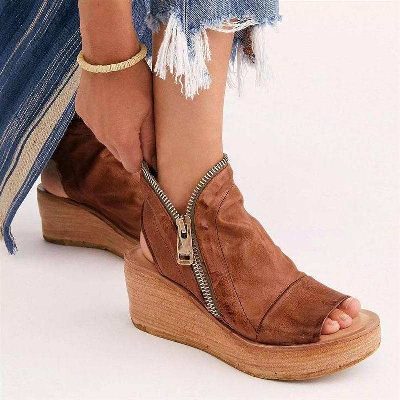 

Sandals Summer Wedges Casual Suede Designer Platform Slingback Rome Women Shoes 2022 Fashion Zipper Ankle Daily Lady ZapatosSandals, Dark brown