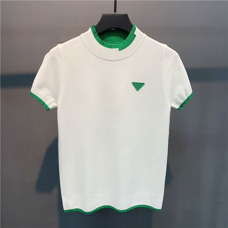 

PRADP High Quality Contrast Stitching Slim Fit Knitted T Shirt Men O-Neck Homme Streetwear Fashion 2022 Summer Men Casual T-Shirt, Black