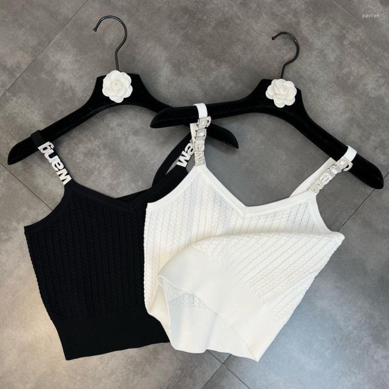 

Women' Tanks & Camis 2022 Summer Arrival Sleeveless Diamonds Letters Strapl V Neck Slim Knitted Vest Women Tank Top GE733Women, White