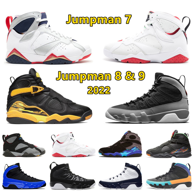 

7 8 9 Mens Basketball Shoes Bordeaux Patent Leather Hare Aqua 3M Reflective Black white High Gym Red particle grey UNC 7s 8s 9s Outdoor Trainer Sports Sneakers, Pay for box