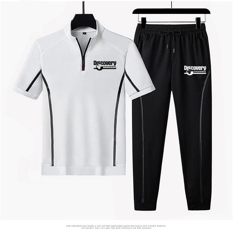 

Men's Tracksuits Mature Men's High-end Thin Section Short-sleeved Summer Breathable Casual T-shirt Two-piece Ice Silk Sportswear SuitMen