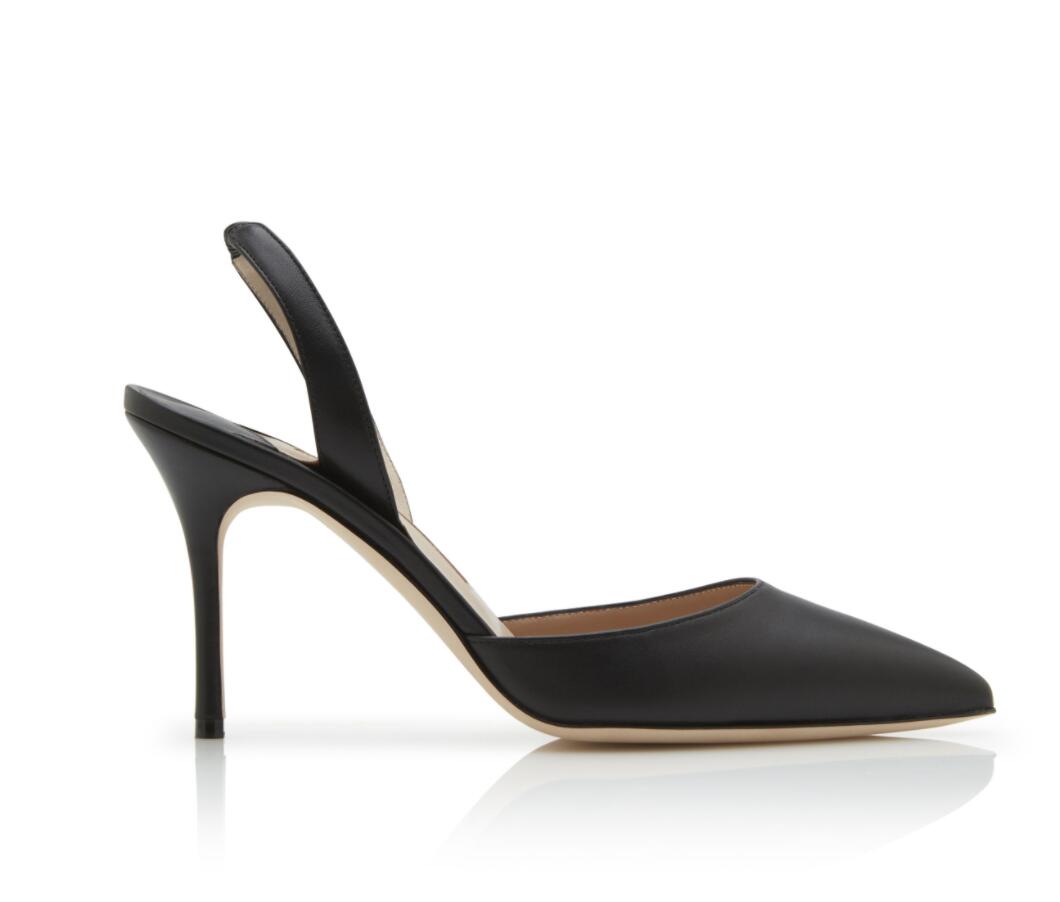 

Luxury dress sandals for Women Calssic pumps lady high heels Carolyne 90/70mm Black satin calf leathers slingback shoes with brands box, 11