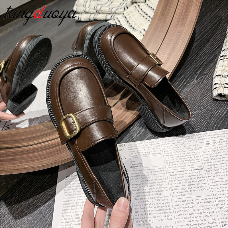 

women Oxford Shoes for Women Shoes Woman New Slip on Square Platform Shoes Round Toe Loafers Solid Leather Casual 2022, Black