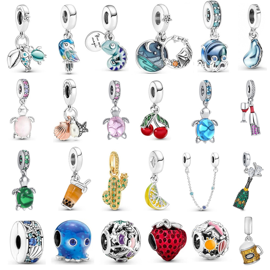 925 Sterling Silver Dangle Charm New Murano Glass Sea Turtle Dangle Bead Fit Pandora Charms Bracelet DIY Jewelry Accessories