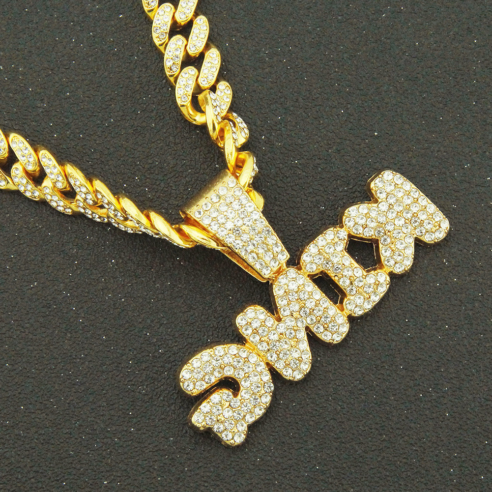 

Hip hop king diamond inlaid letter Pendant Necklace men's hip hop cool diamond Cuban chain jewelry pendant