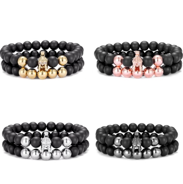 

2pcs/set black matte skull 8mm gold silver copper cz zircon cubic zirconia beads Bracelet agate Onyx Stone Bangles wh53w