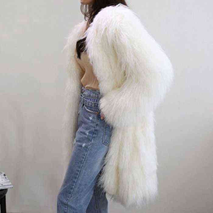 

New Women' White Faux Fur Long Coat Thick Warm O-neck Single Breasted Outwear Long Sleeve Wool Fur K5 T220810