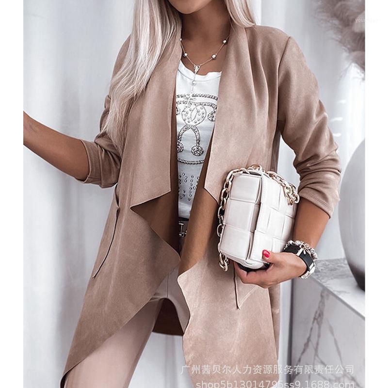 

Women' Trench Coats WEPBEL Coat Autumn Winter Loose Cardigan Casual Fashion Solid Color Long Sleeve Suede Irregular, Khaki