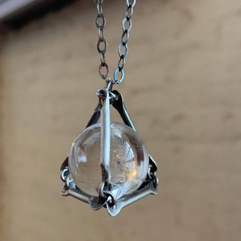 

Chokers Crystal Ball Necklace / Quartz Sphere /Healing Sterling Silver NecklaceChokers