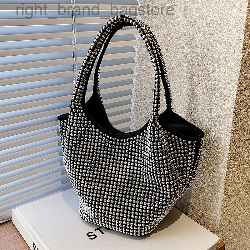 

Designer Bling Rhinestone Shoulder Bag Luxury Diamonds Bucket Bag Women Handbags Fashion Sequin Evening Party Purse Wedding Bags W220813, Silver