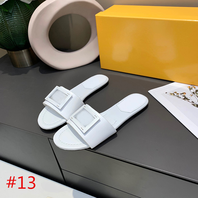 

Luxury Designer slippers beach classic flat slippers summer women's leather sexy sandals large 35-42 with box