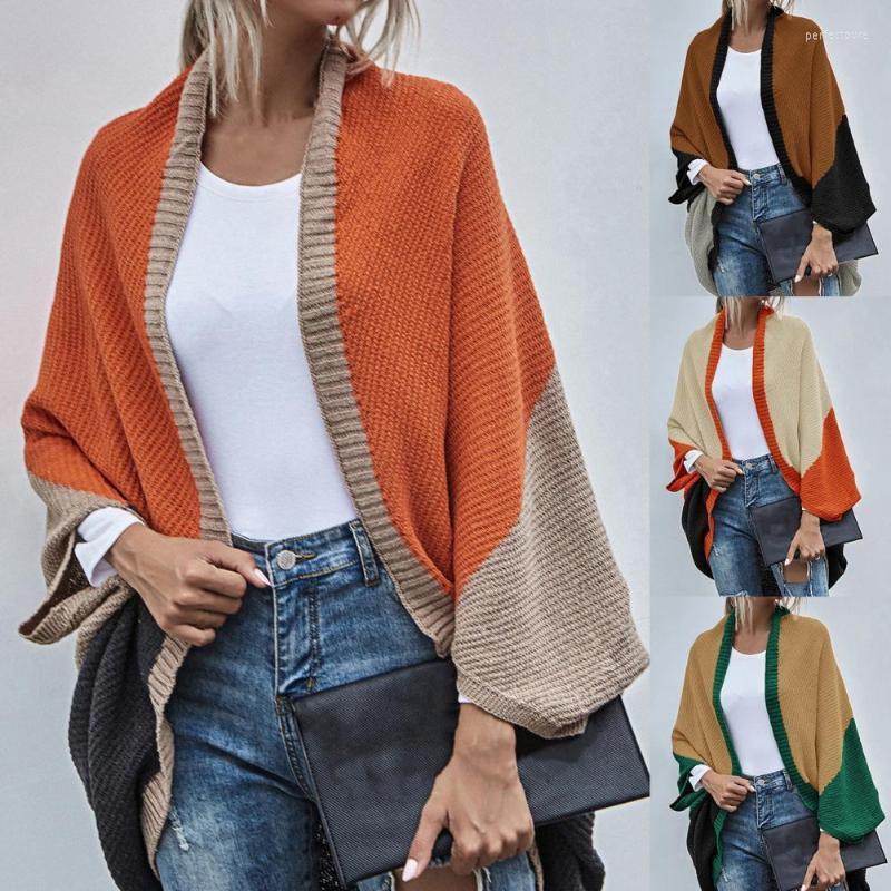 

Women' Knits & Tees Women Long Sleeve Cardigan Batwing Color Block Shawl Coat Streetwear Fashion Loose Female For Autumn Winter Perf22, Black