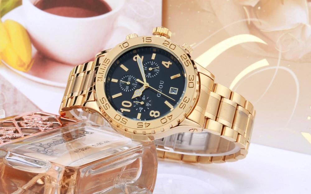 

Wristwatches Fashion Brand Calendar Gold Luxury Top Quality Watch Waterproof Man Ladies Gift Quartz Sports Exquisite Wrist Watches, Yellowgold blackdial
