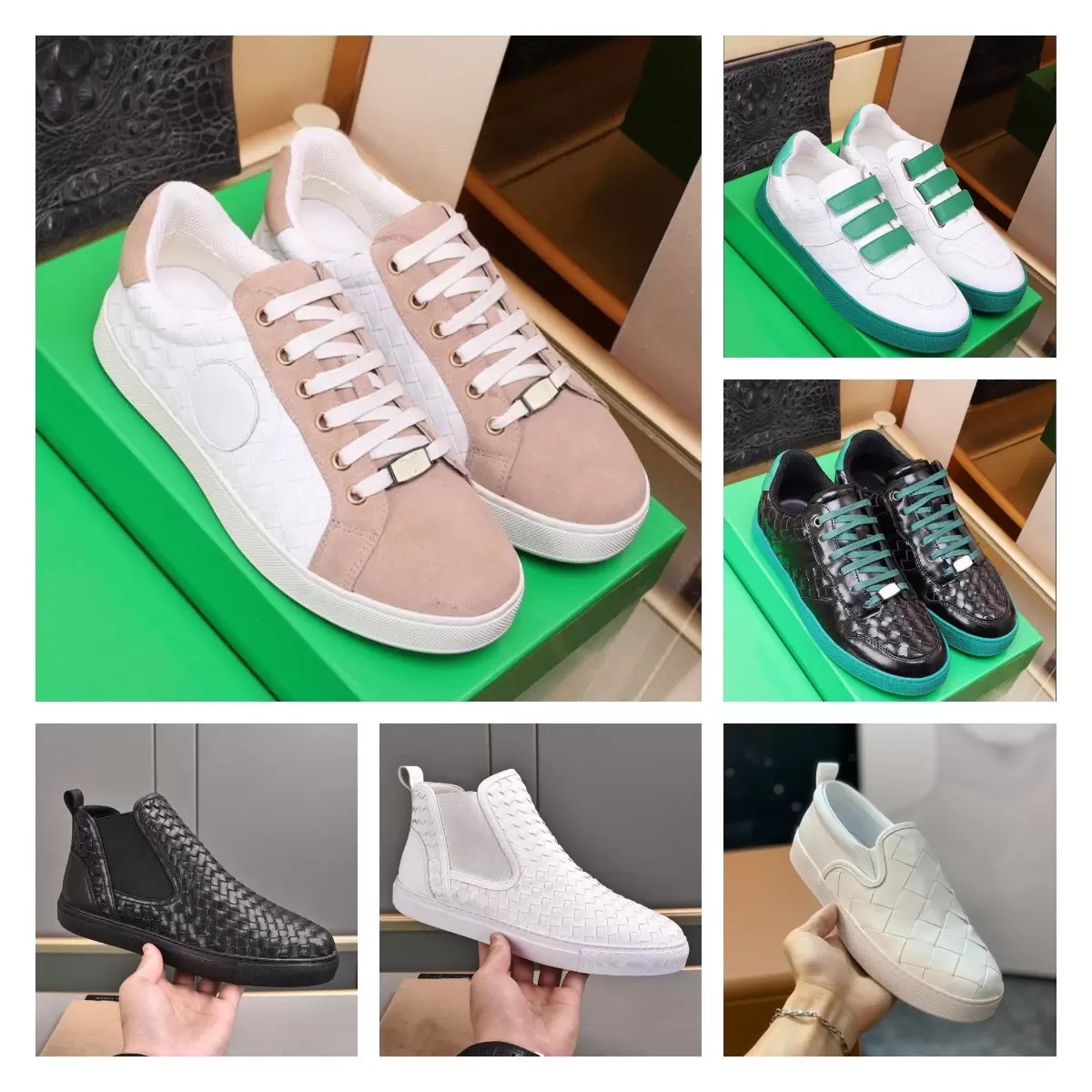 2022 Designer Velcro Strap Chaussures décontractées Intreccio Cuir Chaussures Brown Brown White Multicolore Taille 38-44