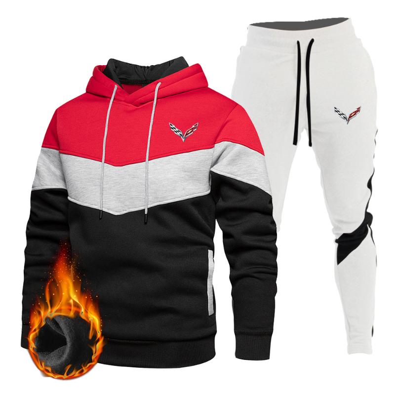 

Men's Tracksuits Streetwear Printed Sweater Zipper Hooded Sweatpants Suit Casual Stitching, Gray