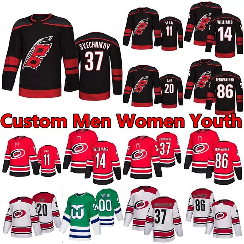 hockey Canes Jersey Mens Womens Kids Sebastian Aho hockey Custom Staal Andrei Svechnikov Teuvo Teravainen Dougie Hamilton Jaccob Slavin Erik