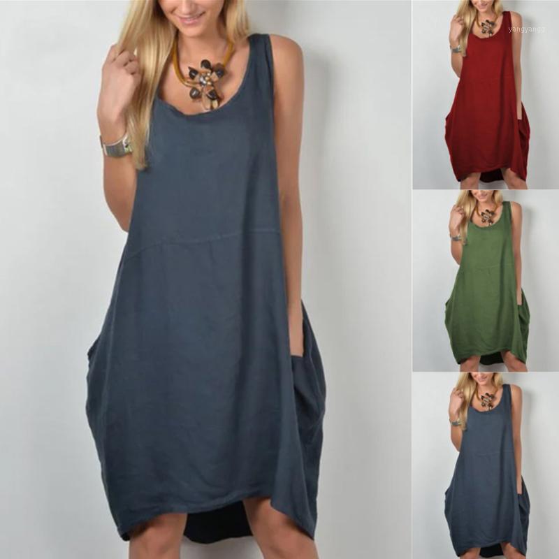

Tank Summer Dress Loose Vintage Midi Sleeveless Woman Plus Size Dresses For Women Casual Clothes Vestidos, Green