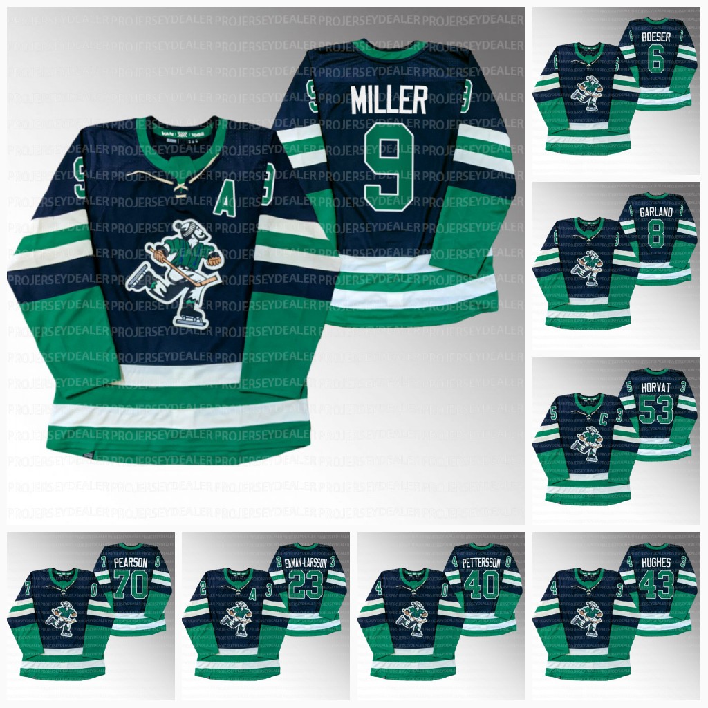 

Canucks J.T. Miller 2022-23 Reverse Retro Jersey Tyler Myers Conor Garland Brock Boeser Bo Horvat Tanner Pearson Quinn Hughes Oliver Ekman-Larsson Elias Pettersson, Youth s-xl