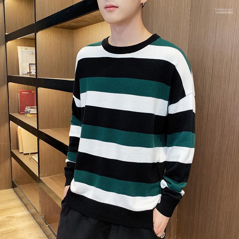 

Autumn And Winter 2022 Korean Men's Sweater Trend Pure Cotton Knitwear Stripe Sweaters Time22, Red