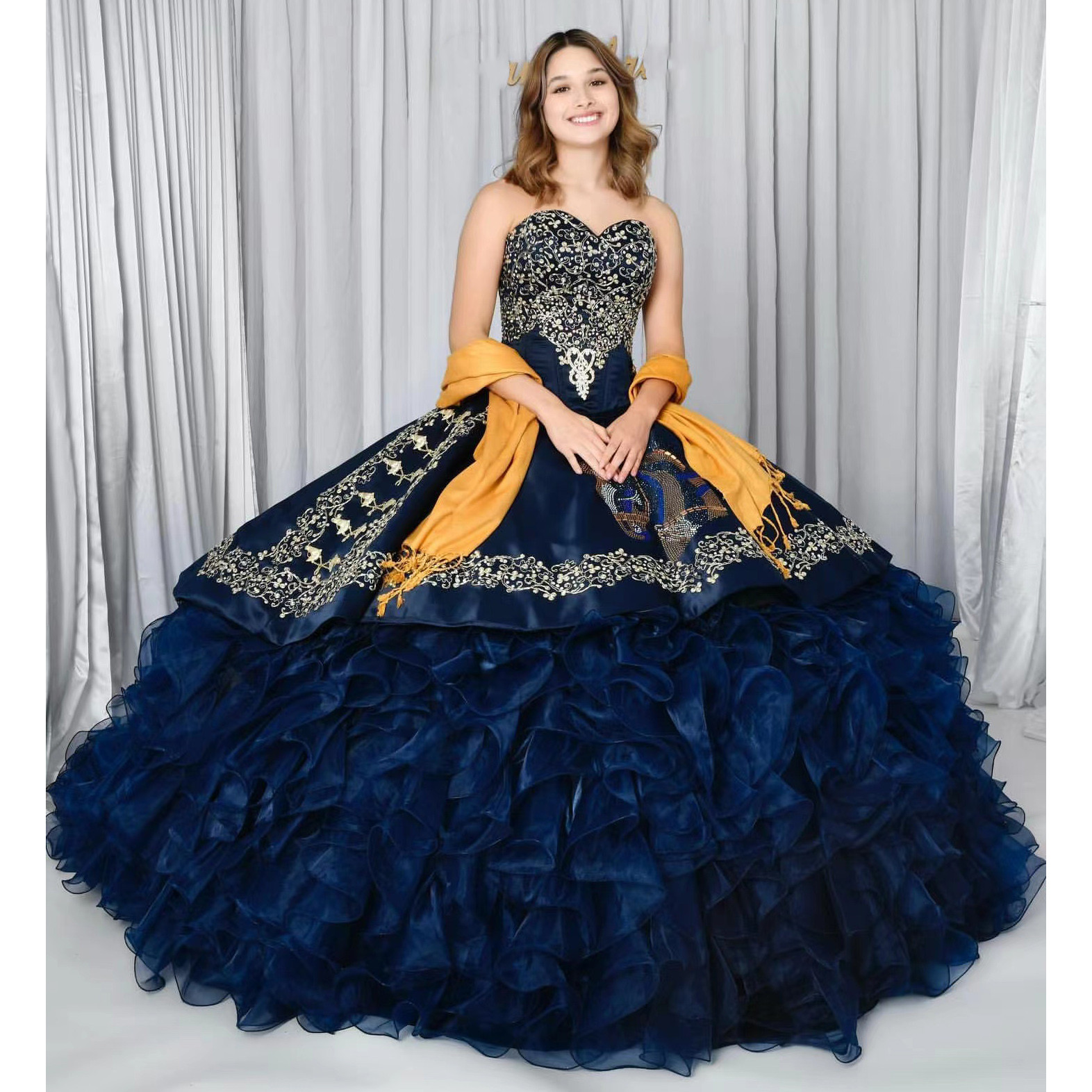 

Navy Blue Quinceanera Dresses Sweet 16 Girl Ruffle Corset Appliques Beaded Princess Ball Gown Birthday Dress vestidos de 15 años, Olive