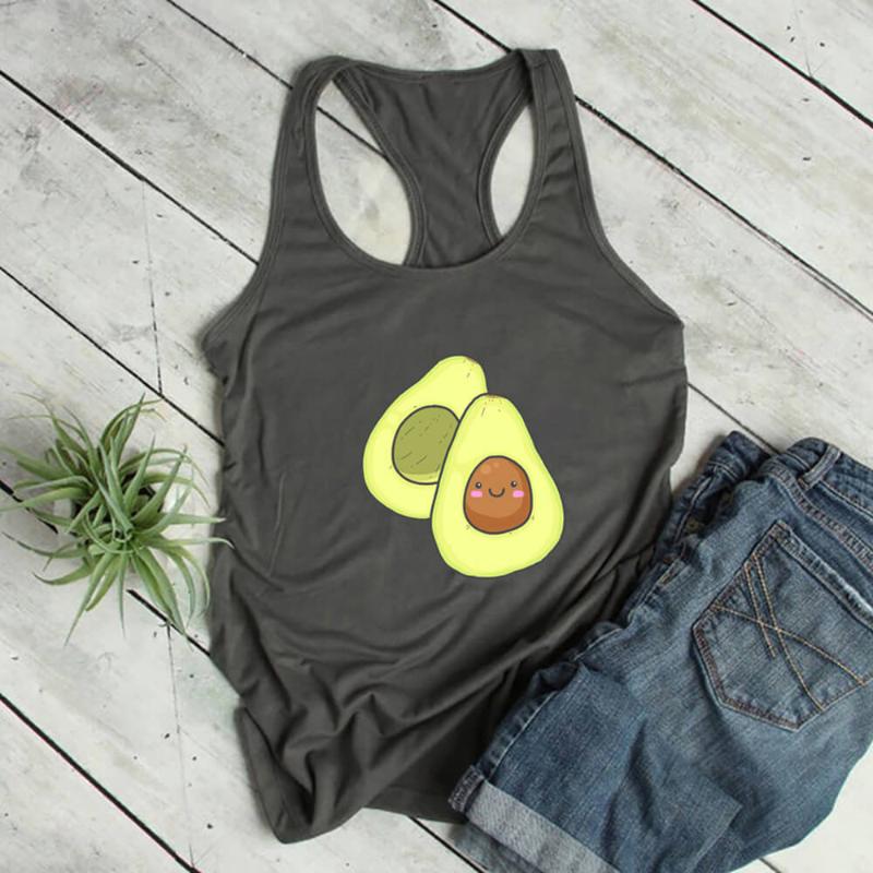 

Women' Tanks & Camis Avocado 100%Cotton Colored Printed Women Fitness Tank Tops Exercise Top Funny Workout Running Vest Gift For HerWomen, White-black text