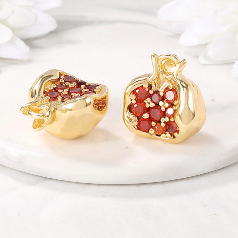 

Pendant Necklaces 2Pcs Brass 14K Gold Fruit Pomegranate Charms Pendants Red Garnet With Zircon Europe Beads For Diy Women Jewelry Making
