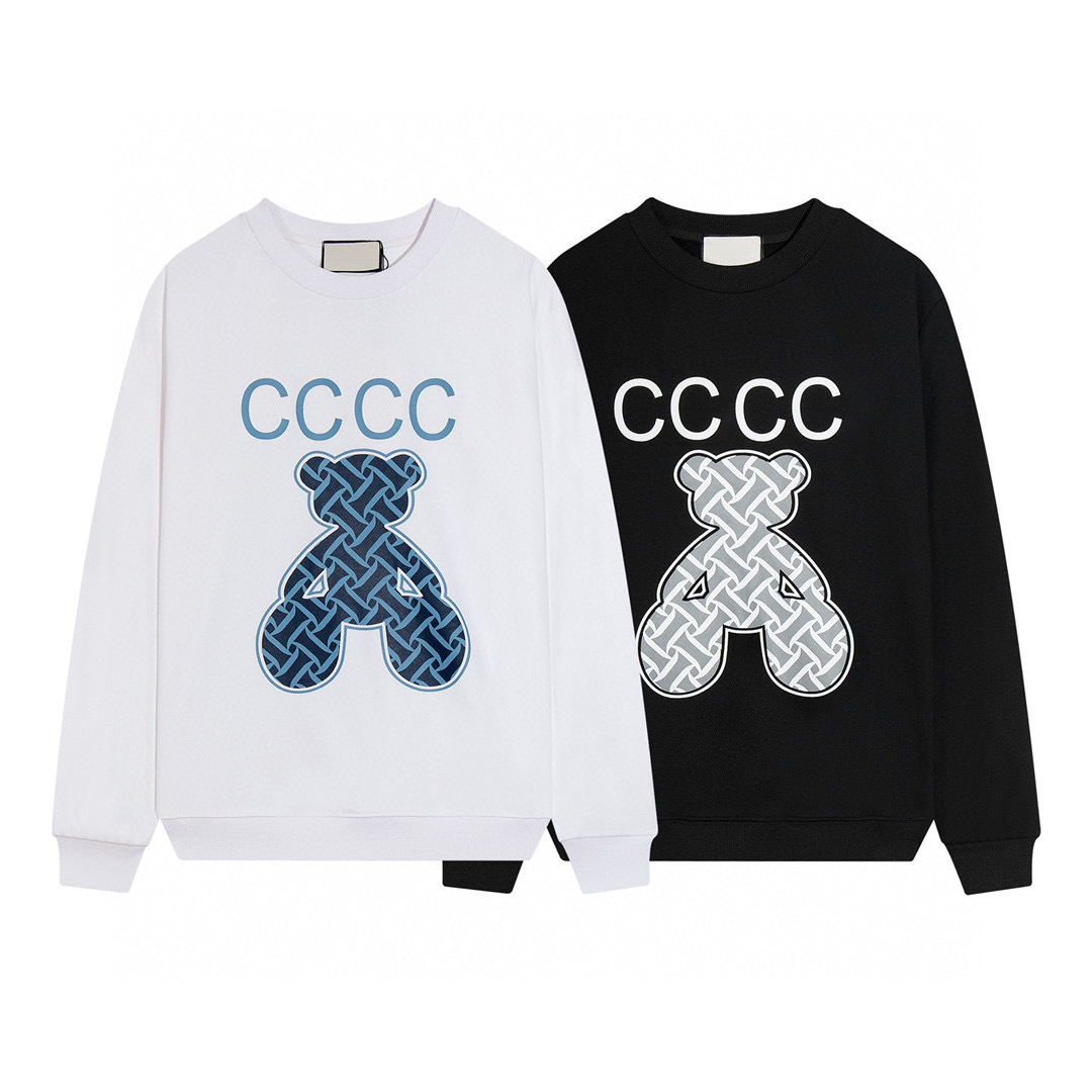 Mens Hoodies Womens Fashion Sweatshirts Designer Hoodie Set head Hip hop haute qualité confortable Manches longues avec l'ours brodé Noir et blan