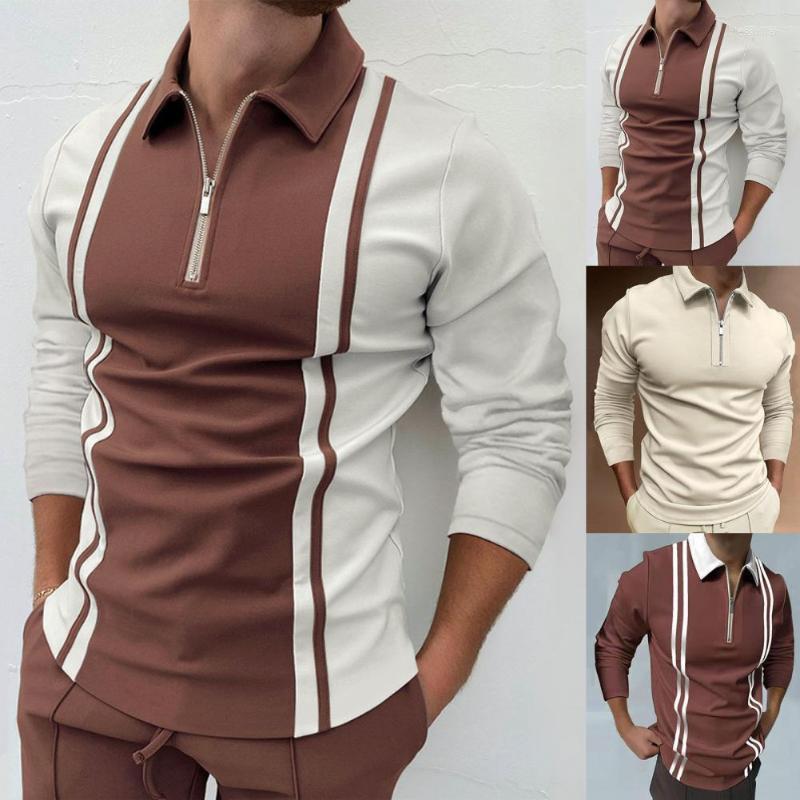 

Men's Polos Men's Shirt Contrast Colors Turn-down Collar Casual Pullover Loose Autumn For Work Zipper Design StreetwearMen's Men'sMen's, White