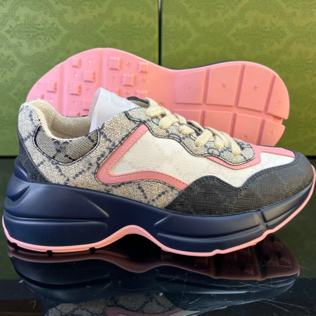 

High Quality Men Rhyton sneaker Casual Shoes Women canvas Leather Snake Ace Bee Tiger Letter G Pattern Rubber sole Red Green Designer Dress Sneaker Pink, As picture1