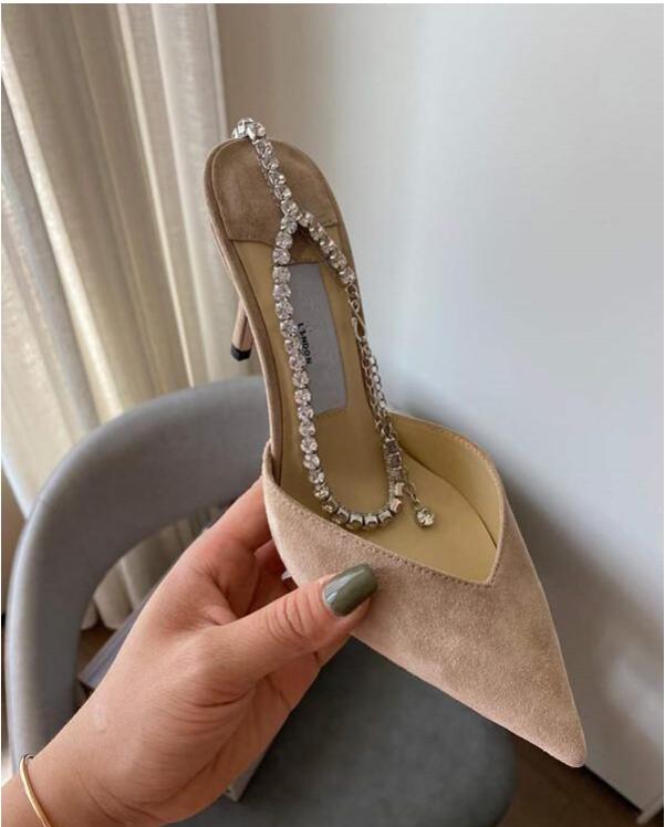 

Saeda Y-shaped Rhinestone Chain stilettos Bride Dresses Women's Shoes Buckle Stiletto Sandals Pointed Toe Sandals Ankle Bright Diamond-chain High-heeled Women 2022