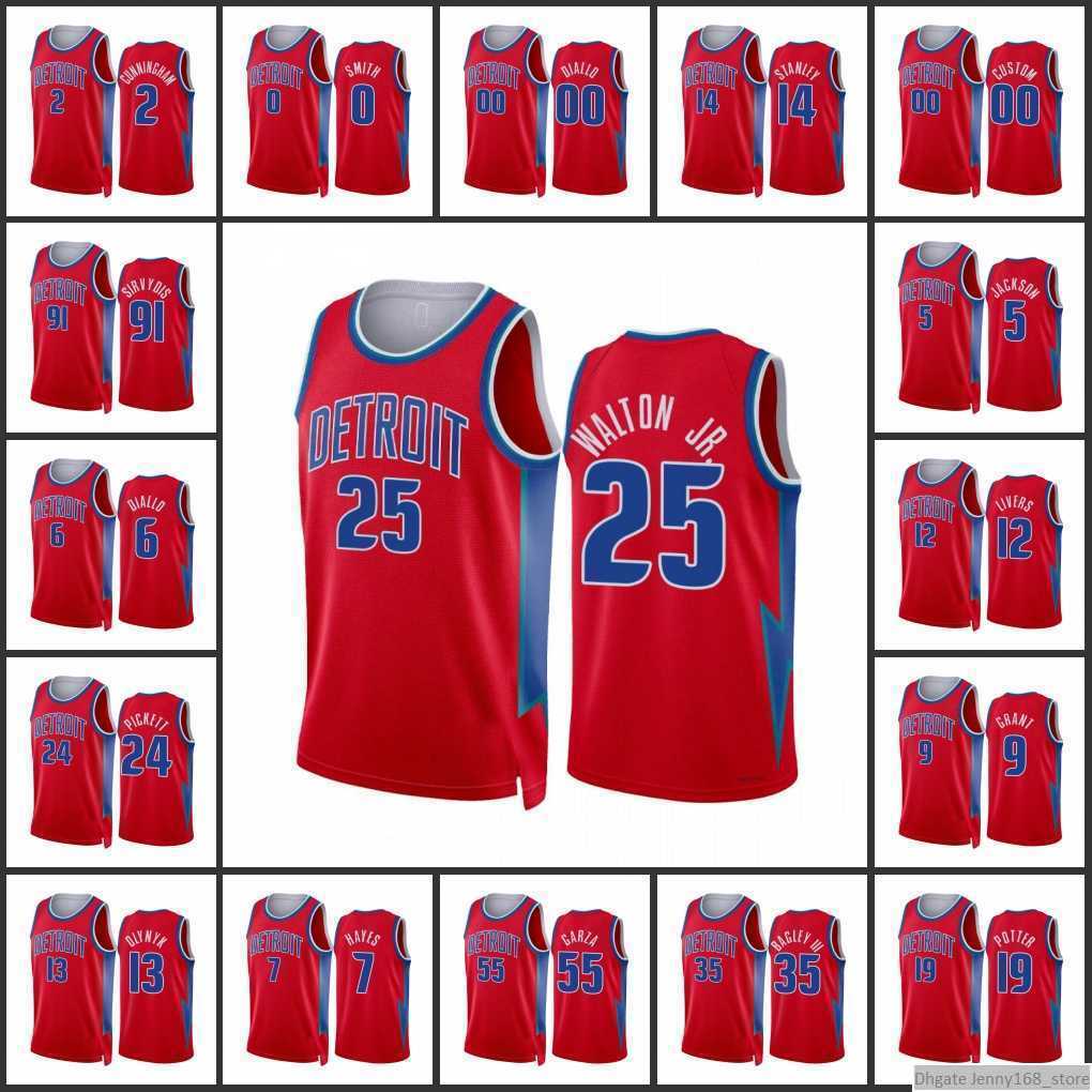 

Printed Detroit Pistons''Marvin Bagley III Cassius Stanley Derrick Walton Jr. Cheick Diallo Deividas Sirvydis City Red Edition 2022 75th''nba''jerseys
