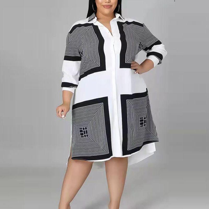 

Plus Size Dresses Contrast Color Long Sleeve DressPlus, White