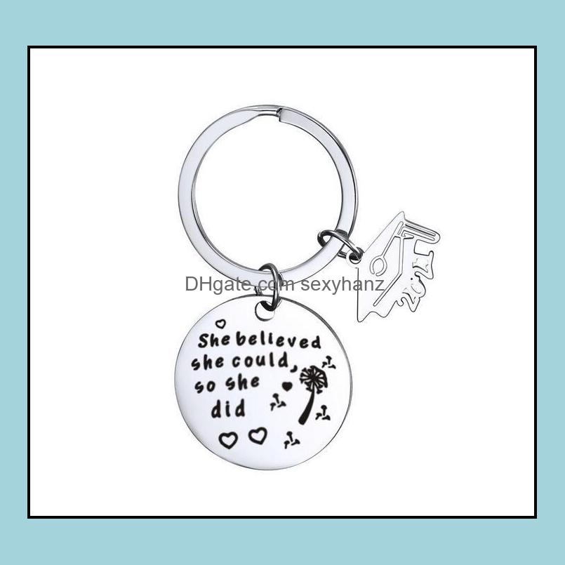 

Keychains Fashion Accessories Graduate Keychain Stainless Steel Class Of School University Key Chain For Student Postgraduate Mini Love Gift