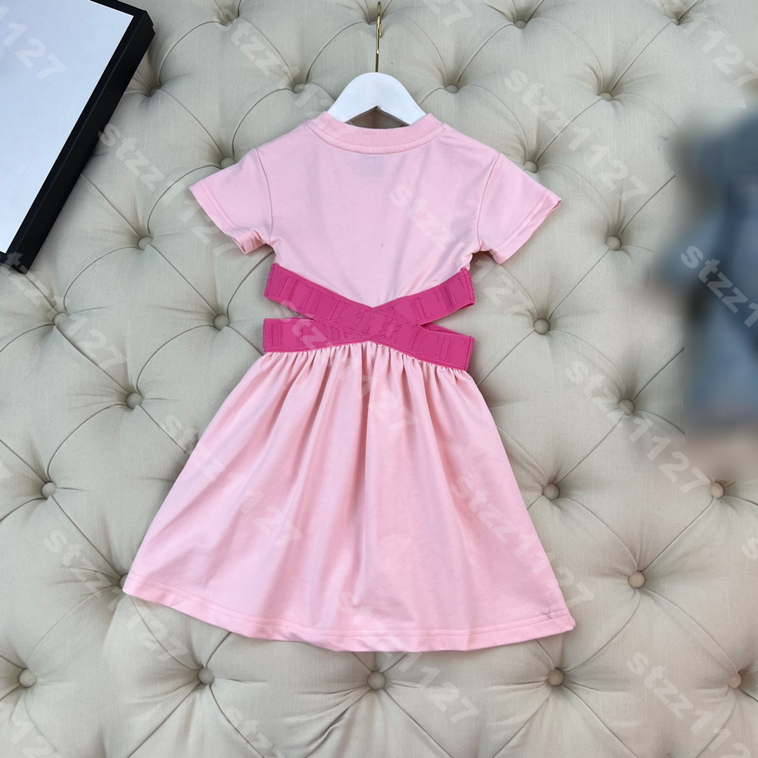 

fashion kids girls cotton dress pink slim fit show waist evening party dresses shirts d..r logo web crisscross brand baby Clothes Casual Child Clothing