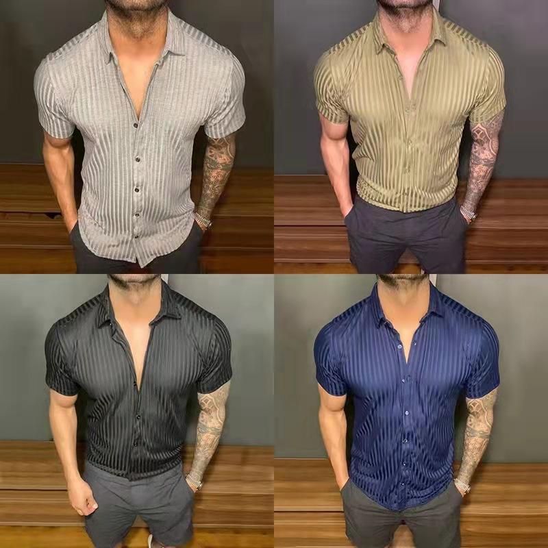 

Men's Casual Shirts Men's Shirt Hawaiian Single Button Wild Mercerized Striped Printed Male Blouses Long Sleeved Tees Tops Man Clothing, Black