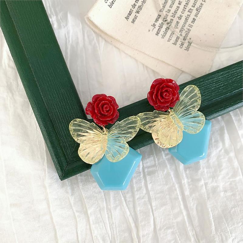 

Dangle & Chandelier 8Seasons 1Pair Fashion Insect Butterfly Resin Geometric Drop Earrings Women Wedding Party Elegant Red Rose Flower Earrin