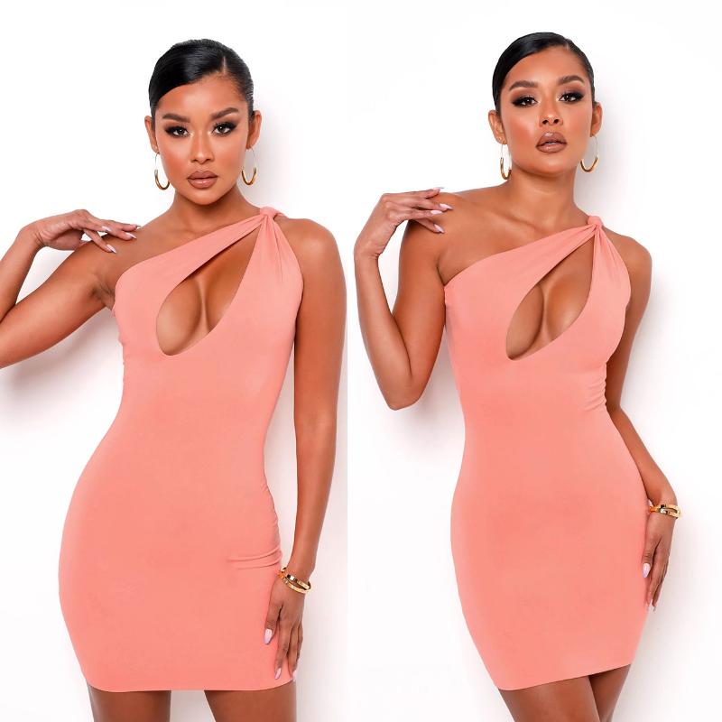 

Casual Dresses Dress Women Sexy Pink Sleeveless Backless Halter Cut-Out Fashion Bodycon Mini For Club Party