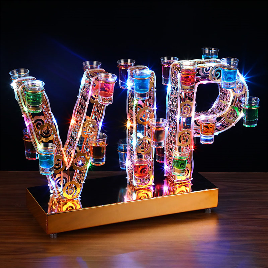 

Rechargeable VIP Shape LED Cocktail Tray Wine Glass Holder Bar Disco Party VIP Service Shot Glass Rack NightClub Bar Decor