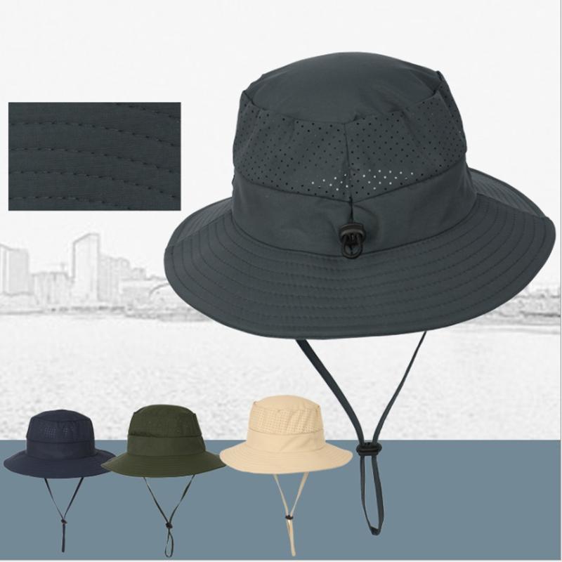 

Berets Breathable Sun Protection Men'S Climbing Hat Adjusting Rope Solid Color Fishing Collapsible Shading Fisherman'S CapBerets, Beige