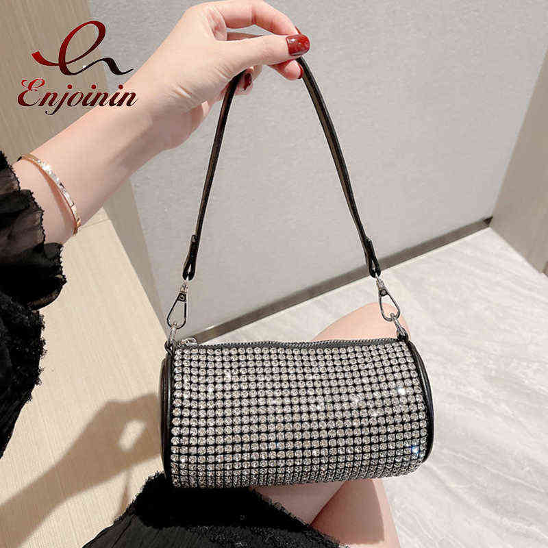 

Evening Bags Luxury Diamonds Cylindrical Party Clutch Night Bag For Women Fashion Designer Bright Rhinestone Handbags And Handbags Chic Bag 220402, Black