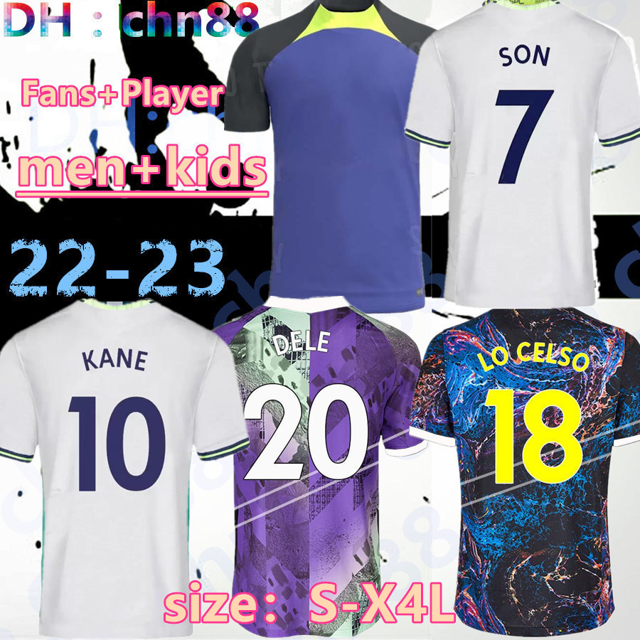 

22 23 KANE SON KULUSEVSKI Soccer Jerseys HOJBJERG colorful Away 2021 2022 2023 LUCAS DELE Third 3rd Football kit shirt BRYAN purple tops Men kids sets Player version, 21-22 kids home