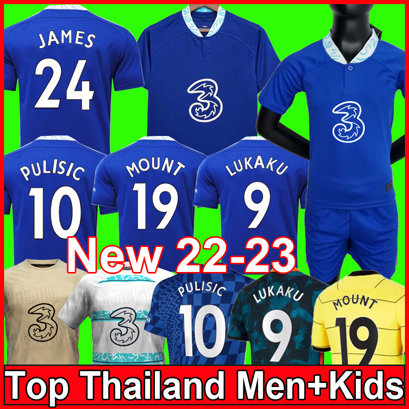 

21 22 23 Thailand LUKAKU Soccer Jerseys MOUNT WERNER HAVERTZ CHILWELL ZIYECH 2022 2023 PULISIC home blue away yellow Football Shirt KANTE Men Kids set Kits uniform, 21 22 kids away