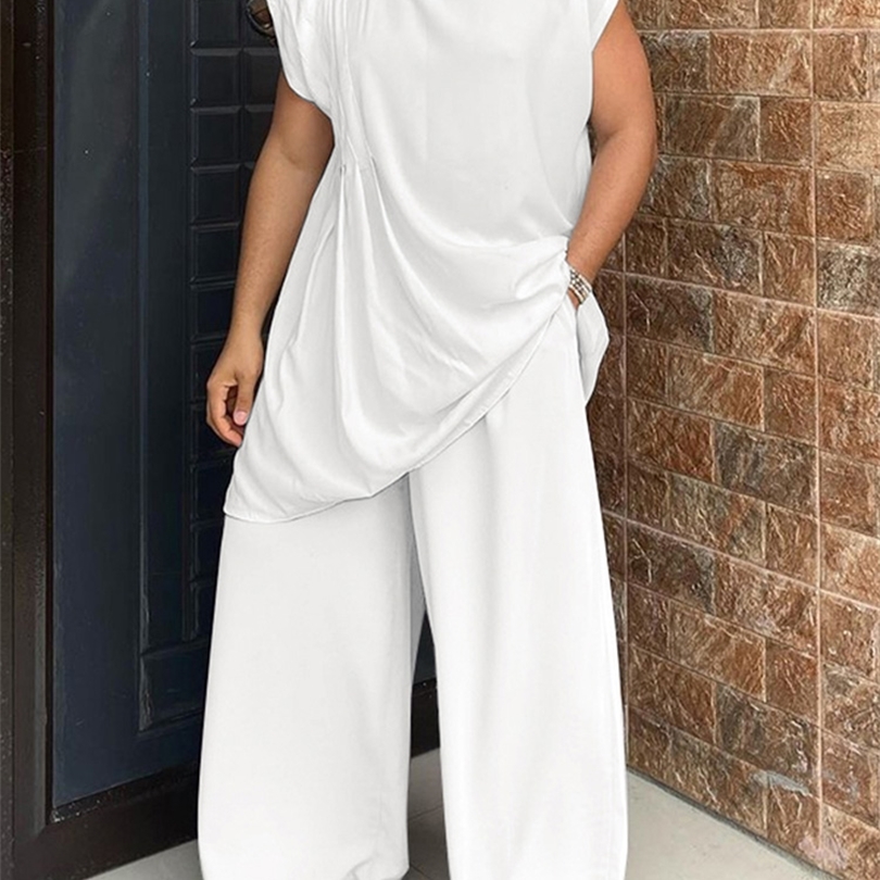 INCERUN Men Sets Muslim Clothing O neck Short Sleeve T Shirt Wide Leg Pants Two Pieces Solid Baggy Casual Suits 7 220621