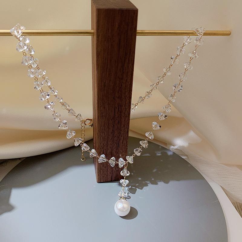 

Chokers Korean Clear Crystal Irregular Stones Choker Necklace With Simulated Pearl Pendants 2022 Fashion Jewelry Women Collares GiftChokers