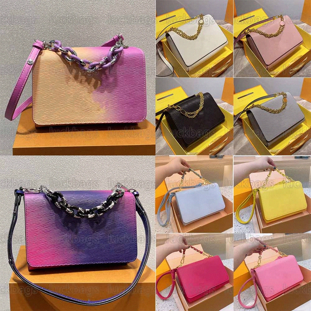 

TWIST MM Luxury Designer Bag Gradient Orange High Quality Epi grained leather women's Handbag Metal Chain braided leather Crossbody p7sN#