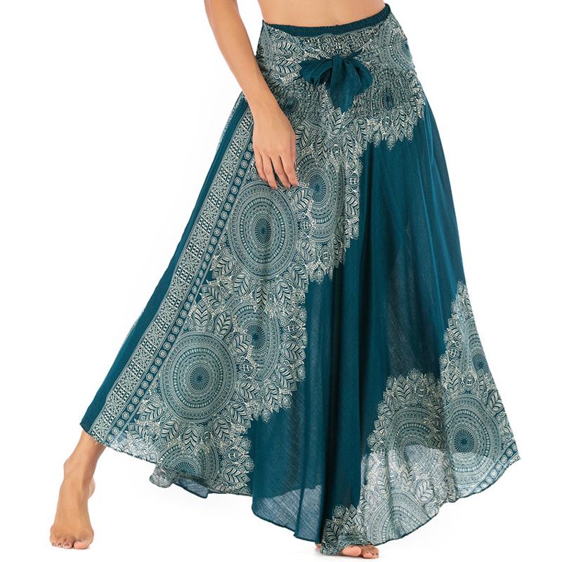 

Skirts Big Hem Belly Dance Women Skirt Hippie Gypsy Boho Flowers Long Bohemian Beach High Waist Multifunction Halter Floral SkirtSkirts, Black