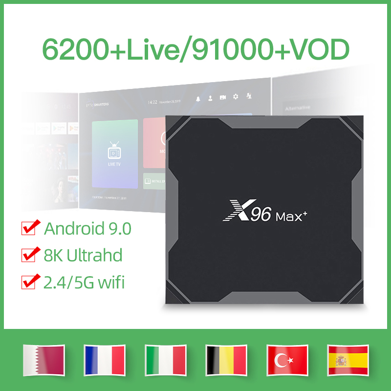 

TV Box Android 9.0 Max Plus 8K S905X3 Quad Core France Arabic Europe TV Program 4GB 64GB BT 4.1 WIFI 2.4GB/5GB Free Watch Channels 1 Year
