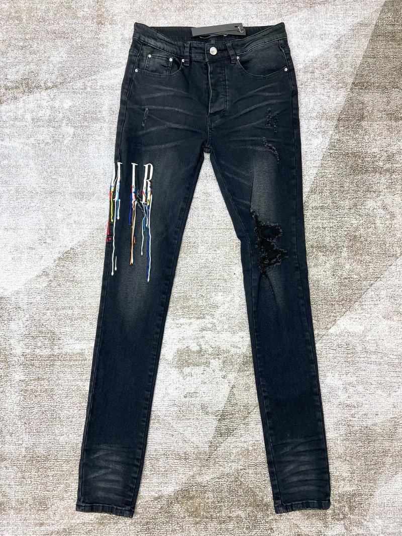 

Men's Jeans Summer Black High Street Embroidery Heavy-Duty Wrecking Rips Erosive Color Cashew Letter Pants Beggar Pantalon HommeMen's Heat22