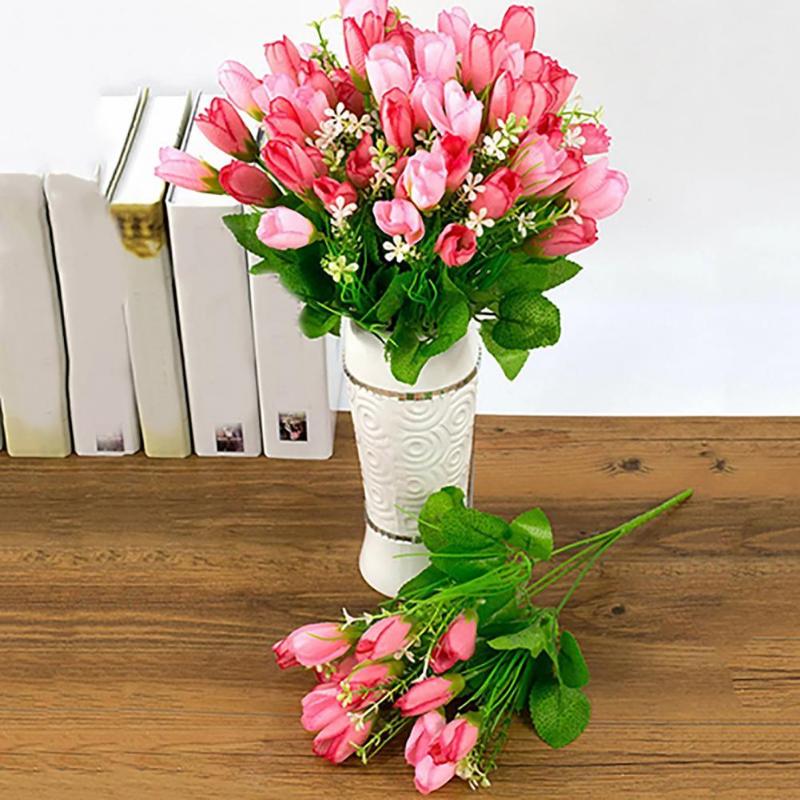 

Decorative Flowers & Wreaths 1 Bouquet 15 Heads Artificial Flower Eco-friendly Faux Silk Fake Tulip Bud Plant For Wedding Party Home Decor